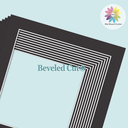 MBC Mat Board Center, 10 Pack 12x12 for 10x10 Black Picture Mats Frame Mattes, Bevel Cut, Acid Free, 4-ply Thickness