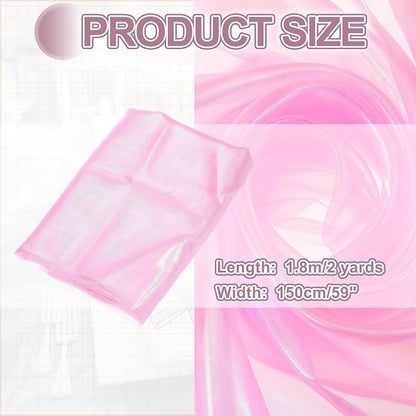 MECCANIXITY Iridescent Sheer Organza Fabric, 2 Yards x 59 Inches Solid Laser Holographic Shiny Fabric Organza Cloth for Wedding, Curtains, Costume, Photo Background, Dark Pink