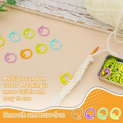Jmuiiu Metal Stitch Markers, 50Pcs Spiral Metal Colorful Crochet Stitch Markers, Crochet Marker Ring for Knitting Crocheting Clothing Tag DIY Craft Project with Storage Box