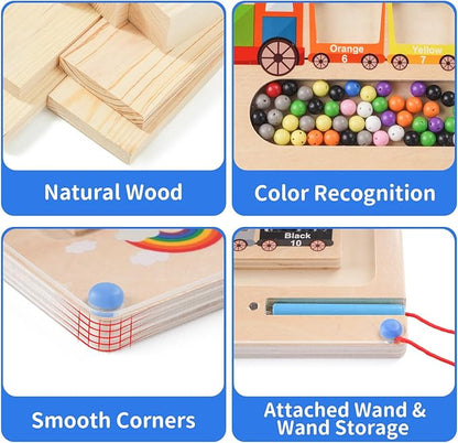 Magnetic Color and Number Maze, Montessori Toys for 2 3Year Old, Wooden Toddler Magnet Puzzles for Kids Girls Boys 2-4 3-5, Magnetic Board Train Learning Toys Birthday Gifts