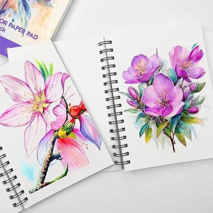 KOVIEDE 100% Cotton Watercolor Paper Pad - 30 Sheets 5.5"x8.5" Spiral Bound, 140lb/300gsm Cold Press Watercolor Sketchbook, Artist Quality Art Journal Supplies for Adults, Kids & Beginners, Pink