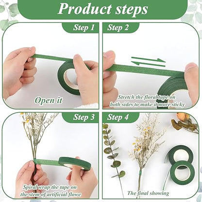 Phinus 9 Rolls Floral Tape, 1/2 Inch x 30 Yard Flower Tape, Green Floral Tape for Floral Crafts Supply, Bouquet Stem Wrapping, Wedding Bouquet (Dark Green and Green)