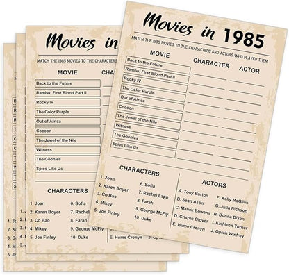 40th Birthday Party Games, Movies in 1985 Games, Birthday Party Supplies for Adults, Fun 1985s Party Game，Pack of 30 Cards