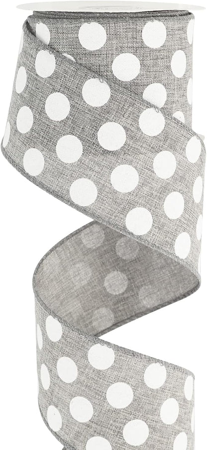 MEEDEE Polka Dots Burlap Ribbon - 2.5 Inch Wired Ribbon for Baby Shower, Farmhouse Decor, Elephant Wreath, Cakes - 10 Yards