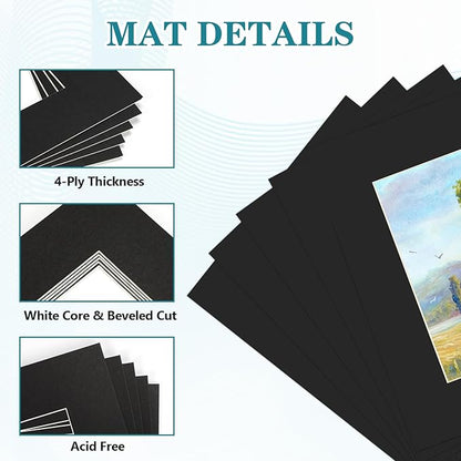 ZBEIVAN 8x10 Black Picture Mats with Core Bevel Cut Frame Mattes for 5x7 Pictures - Pack of 5