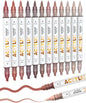 Guangna 12 Red Brown Dual Tip Acrylic Paint Markers, Brush Tip & Chisel Tip Acrylic Paint Pens for Rock, Wood, Glass, Paper, Coloring Book, Ceramic, Canvas, Water-Based Ink