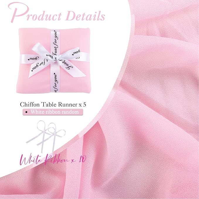 5 Packs 10ft Blushing Pink Chiffon Table Runner 30 x 120 Inches Romantic Sheer Table Decorations Long Tulle Runner for Wedding Bridal Shower Party Supplies Decor