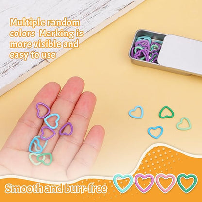 Jmuiiu Heart-Shaped Metal Stitch Markers, 50Pcs Metal Colorful Crochet Stitch Markers for Knitting Crocheting Clothing Tag DIY Craft Project with Storage Box