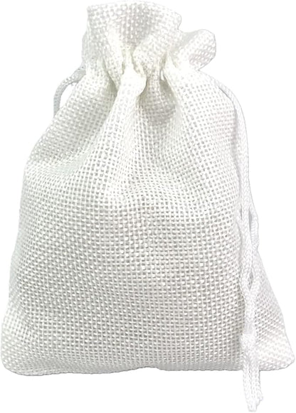 Palmhomee Pack of 25 Burlap Gift Bags with Drawstring Linen Jewelry Pouches Wedding Hessian Jute Bags for Birthday and Treat Pouches Party Wedding Favors Gift (4x5.6 Inch, White)