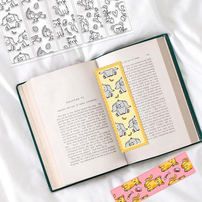 Animal Bookmark Clear Stamps 6.3x4.3 Rectangular PVC Silicone Stamps for Card Making DIY Scrapbooking Photo Album Journal