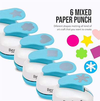 BearBoss 6 Craft Hole Punch Shapes 1 Inch Paper Punches for Crafting Handmade Scrapbooking Punches Mix Shapes Designs for Kindergarten Teacher Office Supplies Kids