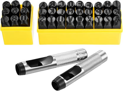 WorkBless 36PCS Metal Stamping Kit, 1/2"(12.5mm) Steel Number and Letter Punch Set, Include A-Z Alphabet, Number 0-8, & Symbol, Stamping Tool for Imprinting Plastic, Wood, Leather, Jewelry