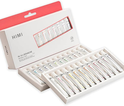HIMI Gouache Paint Tube Set -24 Colors 12ml, with Rich Pigments, Gouache paint Non-Toxic, suitable for Beginners, Artists, and Hobby Painters. Beautiful Gifts for Art Supplies Painting（24 colors）