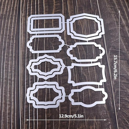 Lapoo 3D Backgrounds Frame Metal Cutting Die for Scrapbooking, New Cutting Dies DIY Album Card Making Decor Paper Craft Metal Die Cuts Party Wedding Decorations (Various Labels 6.2 x 5.1 in)