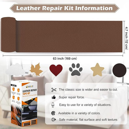 Leather Repair Tape, 4.7x63 inch Leather Patches for Furniture, Self Adhesive Leather Repair Patch for Sofas, Couches, Leather Covers, Seats, Chairs, Vinyl Repair Tape Retro Dark Beige