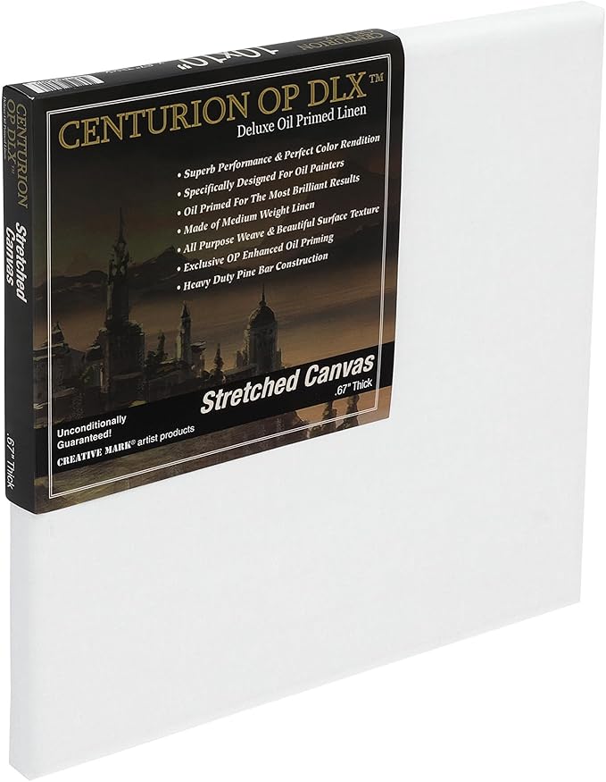 Centurion Deluxe Professional Oil Primed Linen Stretched Canvas, 11oz Linen, 30x30 - Box of 6, 0.67" Deep Canvases, Kiln-Dried Stretchers, Back Stapled, Premium Medium Weight Canvas for Oil Paintings