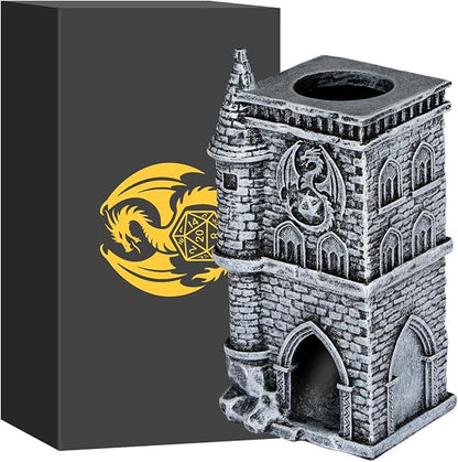 D&D Castle Dice Tower for All Dice Sizes, 3D Resin Rolling Trays, Fantasy Tabletop Game Accessories, Dragon Dice Tower Portable, Perfect for DND RPG, Gifts for Player (Dice Not Included)