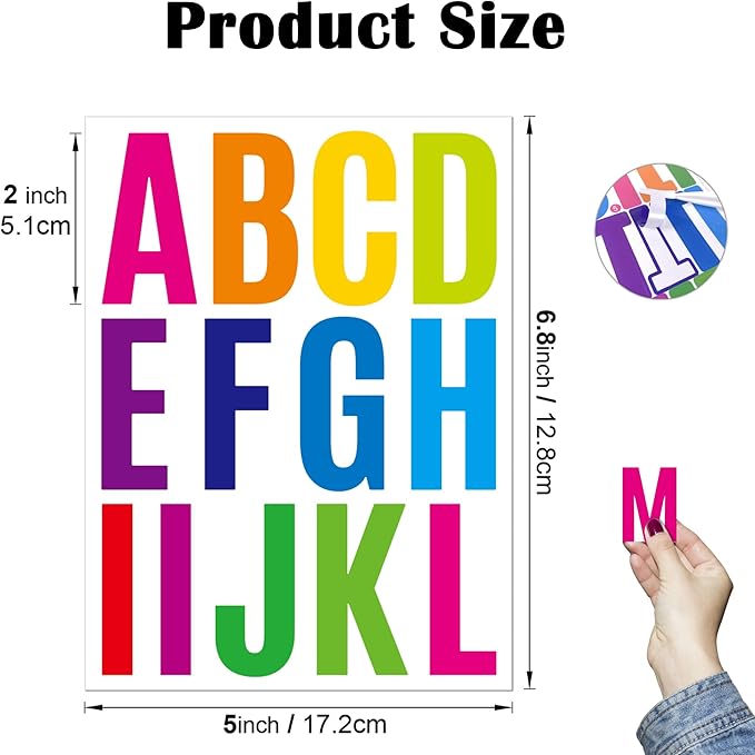 318Pcs 2inch Vinyl Letter & Numbers Stickers, Large Stick on Alphabet for Bulletin Board, Scrapbooking,Mailbox, House, Door, Wall,Scrapbook, Wall, Waterproof self Adhesive (Multi Color)