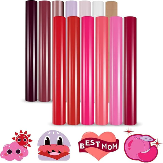 HTVRONT Pink Heat Transfer Vinyl - 13 Sheets Hot Pink HTV Vinyl in 12 Assorted Colors, Red Iron on Vinyl for Cricut & Cameo - Easy to Cut & Weed