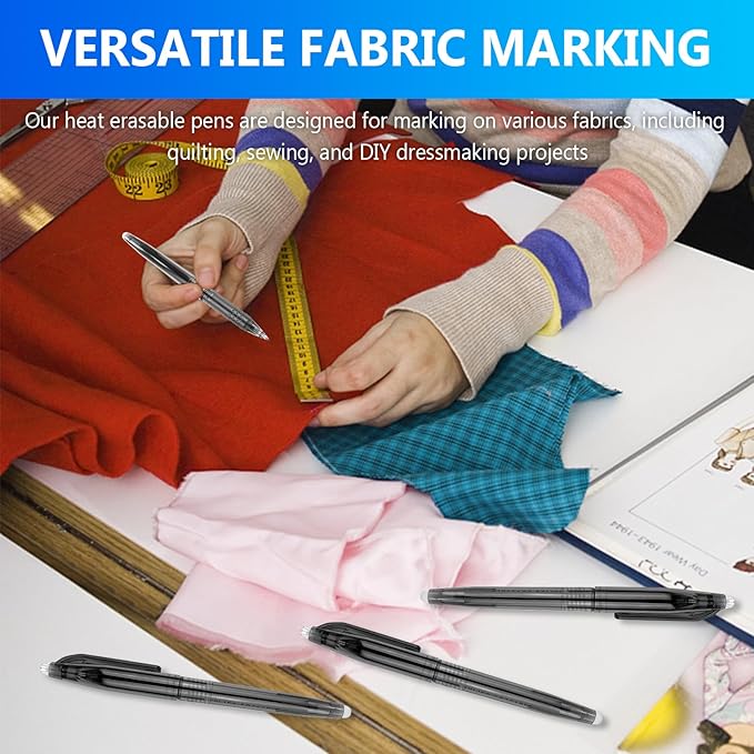 12pcs Heat Erasable Pens for Fabric Marking Pens Fabrics Markers for Quilting Sewing DIY Dressmaking Tailors Chalk (Black)
