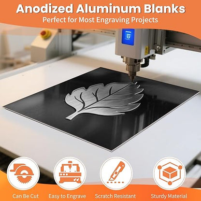 GCGOODS 6 Pcs 7 x 5 inch Anodized Aluminum Sheet Set, Metal Blanks for Laser Engraving, Engraving Plates for Crafting, Decoration, DIY, Black Colors
