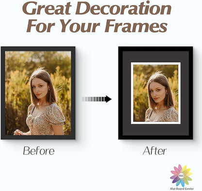 Mat Board Center, Double Mat - Acid Free, 8-ply Thickness, White Core - for Pictures, Photos, Framing (Black Over White, 11x14 for 8x10, Pack of 5)