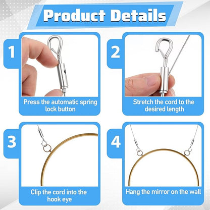 6 Pcs Picture Hanging Wire Heavy Duty Adjustable Art Hanging Wire 9.8FT x1.5mm Stainless Steel Frame Wires Rope for Mirrors Frames Artwork Basket Flowerpot Light Lamp Billboard (Hold up to 30kg/66lb)