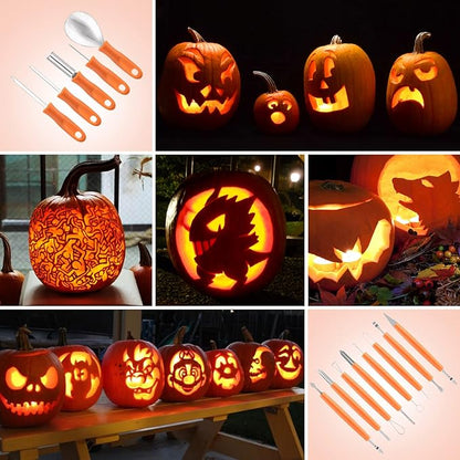 Pumpkin Carving Kit Tools Halloween, 13PCS Professional Heavy Duty Carving Set, Stainless Steel Double-side Sculpting Tool Carving Kit for Halloween Decoration Jack-O-Lanterns