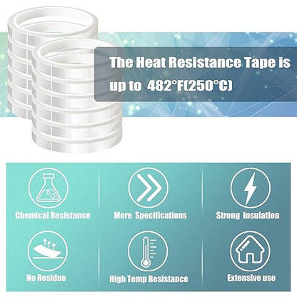 12 Rolls 10mm x33m(108ft) Clear Heat Tape,Transparent High Temperature Heat Resistant Tape,Heat Transfer Tape for Heat Press and Sublimation,Heat Transfer Vinyl,No Residue