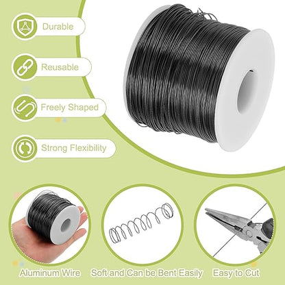 MECCANIXITY 20 Gauge Anodized Aluminum Craft Wire Bendable Bonsai Training Wire 771 Feet 0.8mm for Sculpting Crafts Wreath Floral Beading Jewelry Making, Black
