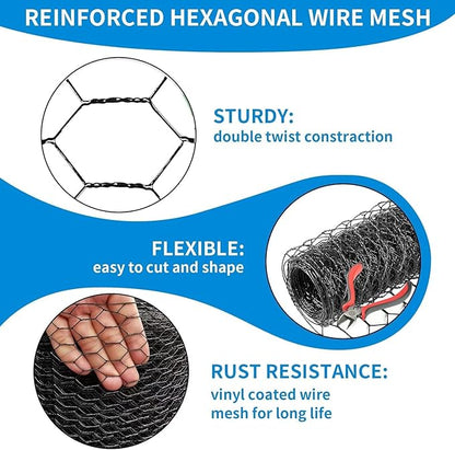 48'' x 50' Black Chicken Wire Fencing, 1 inch Chicken Wire and 20 Gauge Poultry Netting, Garden Mesh Fence Roll for Floral Arrangements/Crafts/Farm/Livestock/Pet Protection
