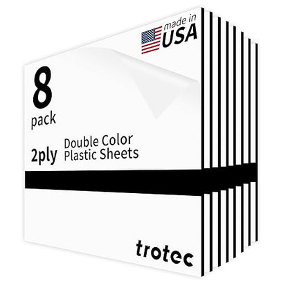 Trotec TroLase | 12"x12"x1/8", 8 Pcs | White/Black | 2 Ply | Modified Acrylic | Laser Engraving Double Color Plastic Sheet | Engraving Blanks for Laser, Saw, Guillotine | Made in USA
