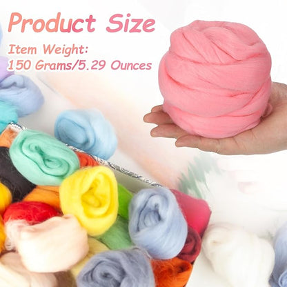 PATIKIL Wool Roving Yarn, 150G/5.3OZ Soft Felting Wool Pure Chunky Roving Yarn Bulk for Needle Felting Knitting Blanket Spinning Weaving DIY Craft, Dark Pink