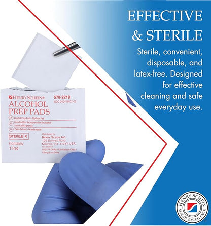 Henry Schein Alcohol Prep Pads, Medium Size, 200 Count - 70% Isopropyl Alcohol, Individually Wrapped, Sterile Wipes for Medical & Everyday Use
