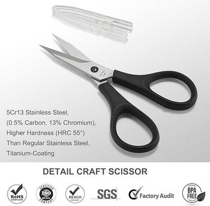 PAFASON Small Stainless Steel Precise Thread Yarn Fabric Detail Paper Cutting Scissor with Safety Cover for DIY Embroidery Quilting Sewing Knitting Crafting Cross Stitch Crochet
