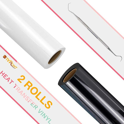 HTVRONT Heat Transfer Vinyl Rolls - 2 Pack 12" x 8ft Black and White HTV Vinyl for Shirts, Iron on Vinyl for All Cutting Machine - Easy to Cut & Weed for Heat Transfer Design (Black and White)