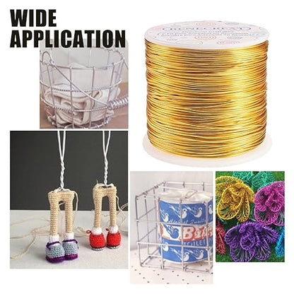 BENECREAT 15 Gauge 220FT Aluminum Wire Anodized Jewelry Craft Making Beading Floral Colored Aluminum Craft Wire - Gold