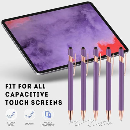 12 PCS 2 in 1 Stylus Ballpoint Pen with Stylus Tip, 1.0 mm Black Ink Metal Pen Stylus Pen for Touch Screens (Light Purple)