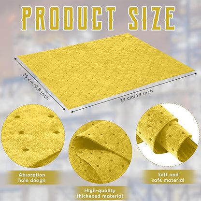 Hoolerry 100 Pcs Oil Absorbent Pads Weight Dimpled Pad Garage Accessories Water Absorbent Mat Oil Spill Mat for Absorbing Protecting Home Garage Basement (9.8 x 13 Inch,Yellow)