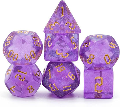 7-Die DND Dice Set Polyhedral Dice Set with a Leather Dice Bag, D&D Dice Set for Dungeons and Dragons, RPG Table Games (Purple/G)