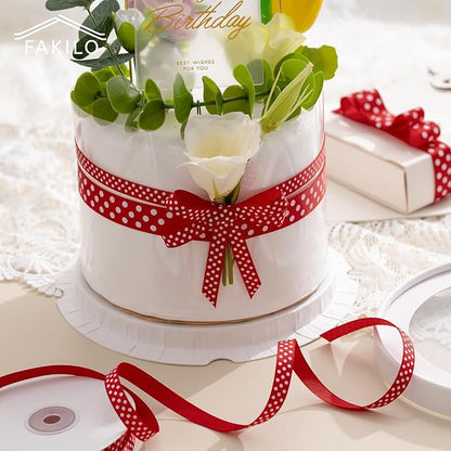 Polka Dot Grosgrain Ribbon 3/8 Inch, 25 Yards Spool Red and White Dot Craft Ribbon for Christmas Gift Wrapping DIY Crafts Hair Bows Wedding Party Decor Sewing and Home Decoration