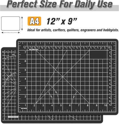 DIYSELF Cutting Mat 9in12in, Self Healing A4 for Crafts, Sewing, Fabric, Double Sided, Desktop, Rotating for Quilting