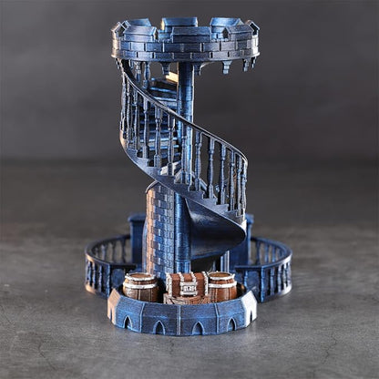 AUSPDICE Dice Rolling Tower and Tray with Spiral Stairs Perfect for Board Game, D&D Dungeons and Dragons, RPG and Pathfinder Role Playing Games (Antique Blue Color)