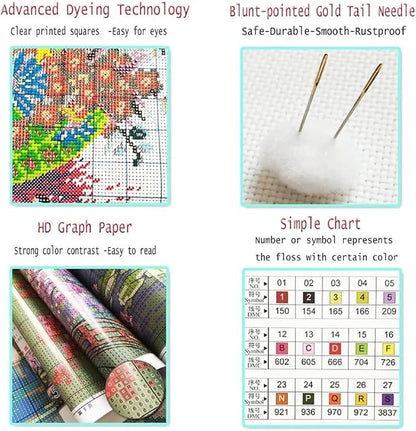 Dooxvey Cross Stitch Kits for Adults Beginners,Full Range of Cross-Stitch Stamped Kits Needlepoint Kits for Beginners Embroidery Kits 11CT Cross Stitch Patterns-Colorful Lion 16x20 inch