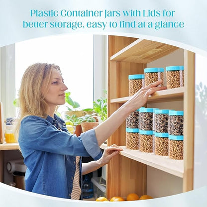 SATINIOR 12 Pack 16 oz Plastic Container Jars with Lids Round Clear Travel Cosmetic Container Slime Jars for Toiletries, Lotion, Cream, Ointments, Makeup, Rhinestone, Samples, Kitchen Storage(Blue)
