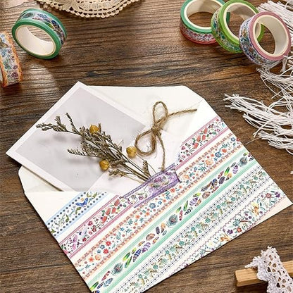 Washi Tape Set 10 Rolls, Embroidery Patterns Decorative Paper Sticker for Planner Scrapbook Journal DIY Arts Craft
