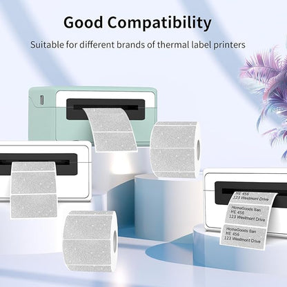 Direct Thermal Label 2x1 Inch- Barcode Labels- Holographic Thermal Sticker Labels for Address, Shipping, Compatible with Rollo Label Printer & MUNBYN& Zebra (300 /Shiny Silver)