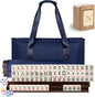 MUTEX American Mahjong Game Set, 166 Premium Mahjong Tile Set with Traveler Size Stylish Blue Carrying Bag, Western Mahjong Set with 4-Piece Walnut Wood Mahjong Racks/Pushers, Mahjong Ma Jong Set