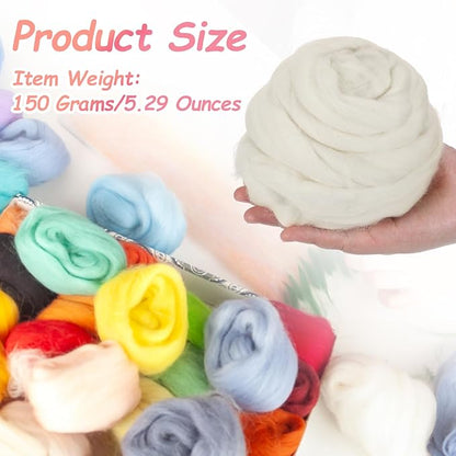 PATIKIL Wool Roving Yarn, 150G/5.3OZ Soft Felting Wool Pure Chunky Roving Yarn Bulk for Needle Felting Knitting Blanket Spinning Weaving DIY Craft, Cream White