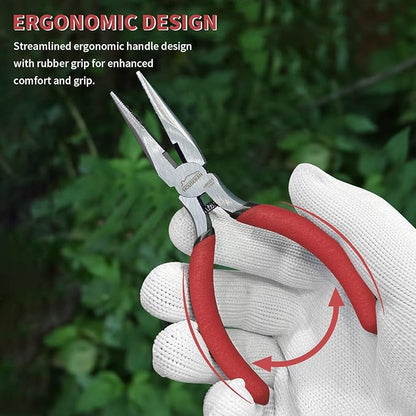Needle Nose Pliers, 5 Inch, 5 Pack, Long Nose Pliers with Side Cutter, Spring Loaded for Cutting and Bending Wire